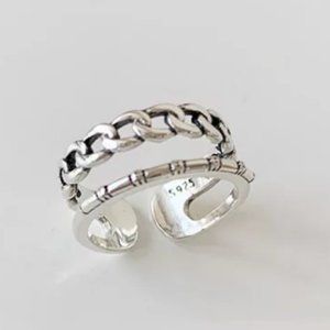 Minimalist 925 Sterling Silver Chain Layered Ring